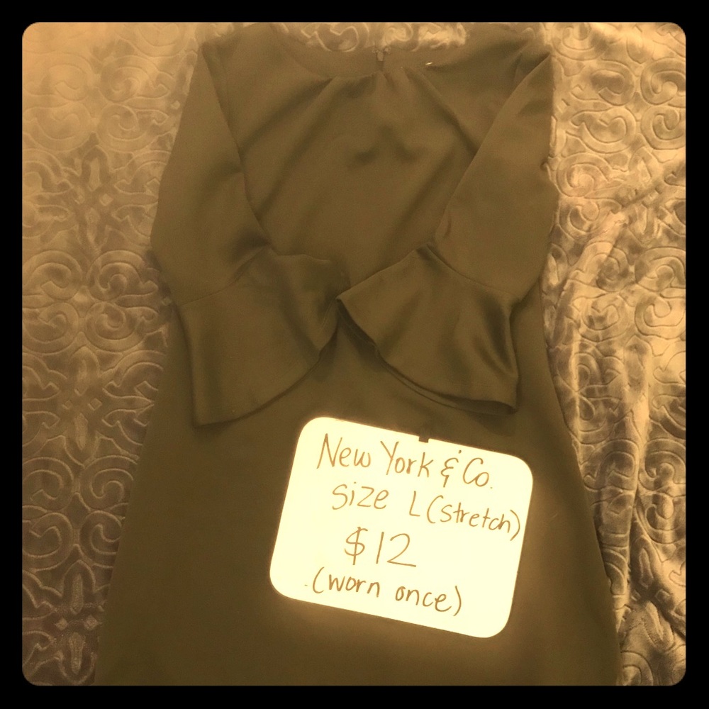 Olive Green Bell Sleeve Knee Length Dress NY&Co